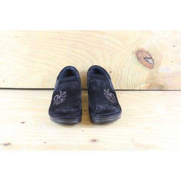 Klogs Naples Womens 6M Black Suede Gold Embroidered Clogs Mules - Picture 2 of 8